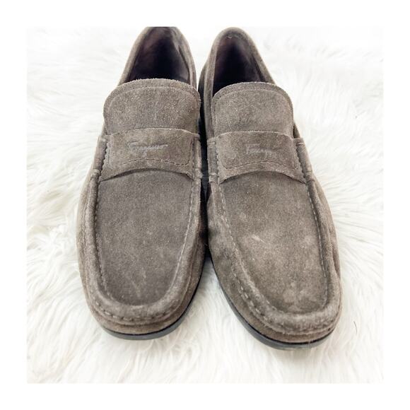 Salvatore Ferragamo Size 8 Brown Mens Suede Slip On Moc Toe Loafer Dress Shoes - Picture 5 of 11